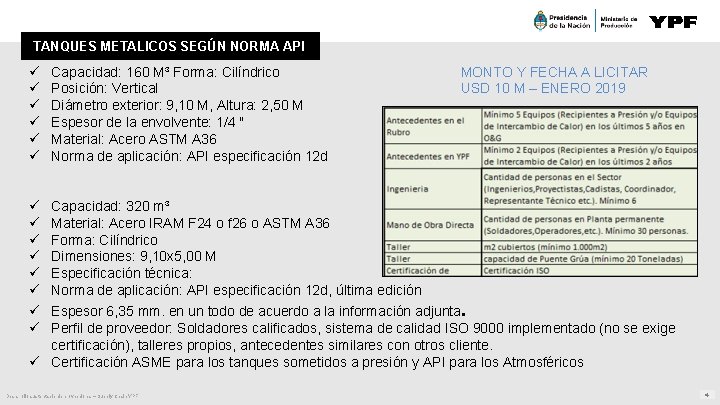 TANQUES METALICOS SEGÚN NORMA API ü ü ü Capacidad: 160 M³ Forma: Cilíndrico Posición: