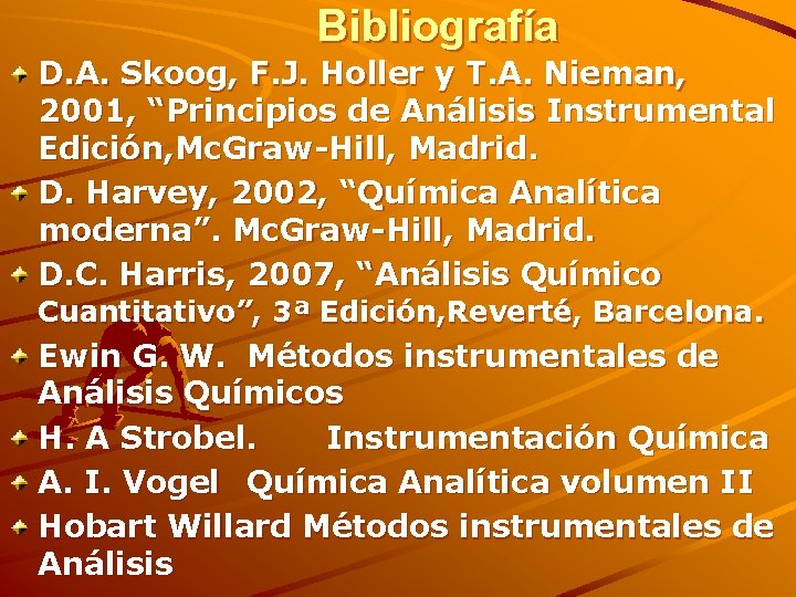 Bibliografía D. A. Skoog, F. J. Holler y T. A. Nieman, 2001, “Principios de Bibliografía D. A. Skoog, F. J. Holler y T. A. Nieman, 2001, “Principios de