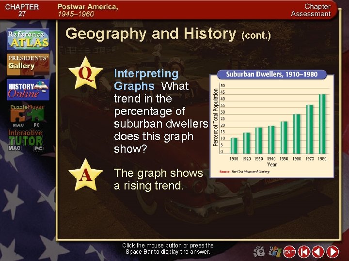 Geography and History (cont. ) Interpreting Graphs What trend in the percentage of suburban