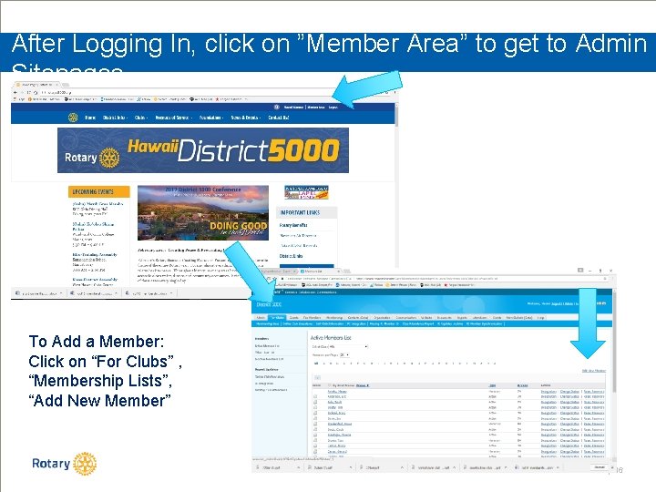 After Logging In, click on ”Member Area” to get to Admin Sitepages To Add