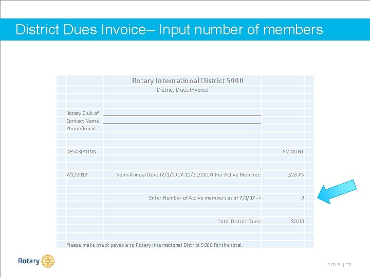 District Dues Invoice– Input number of members Rotary International District 5000 District Dues Invoice