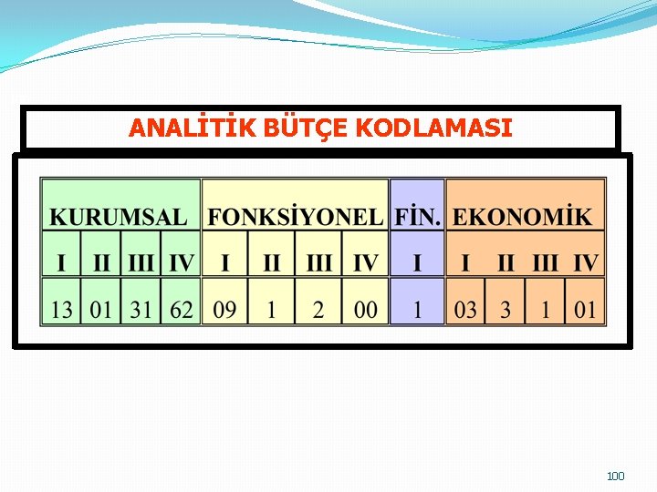 100 ANALİTİK BÜTÇE KODLAMASI 100 