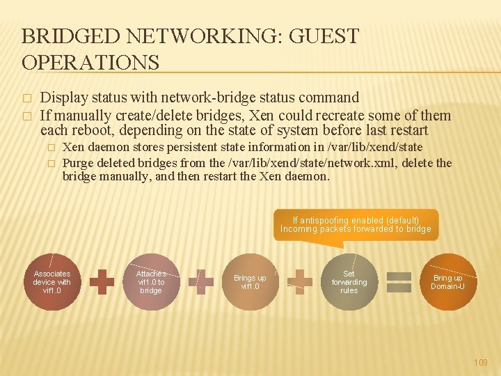 BRIDGED NETWORKING: GUEST OPERATIONS � � Display status with network-bridge status command If manually