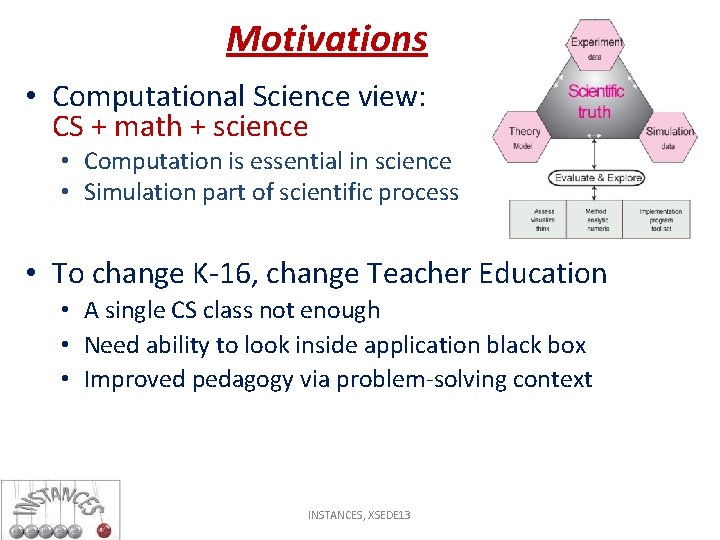 Motivations • Computational Science view: CS + math + science • Computation is essential