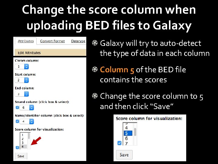 Change the score column when uploading BED files to Galaxy will try to auto-detect