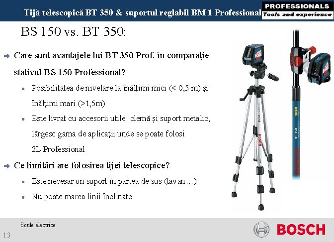 Tijă telescopică BT 350 & suportul reglabil BM 1 Professional BS 150 vs. BT