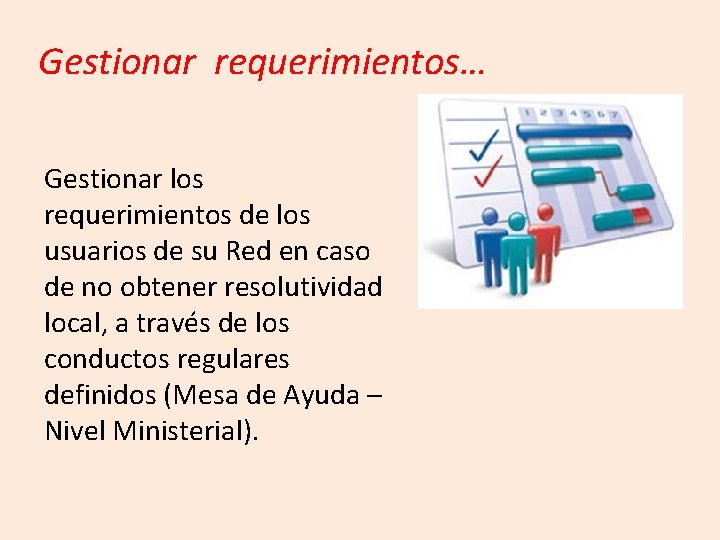 Gestionar requerimientos… Gestionar los requerimientos de los usuarios de su Red en caso de