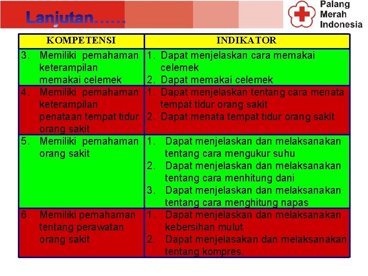 KOMPETENSI 3. Memiliki pemahaman keterampilan memakai celemek 4. Memiliki pemahaman keterampilan penataan tempat tidur