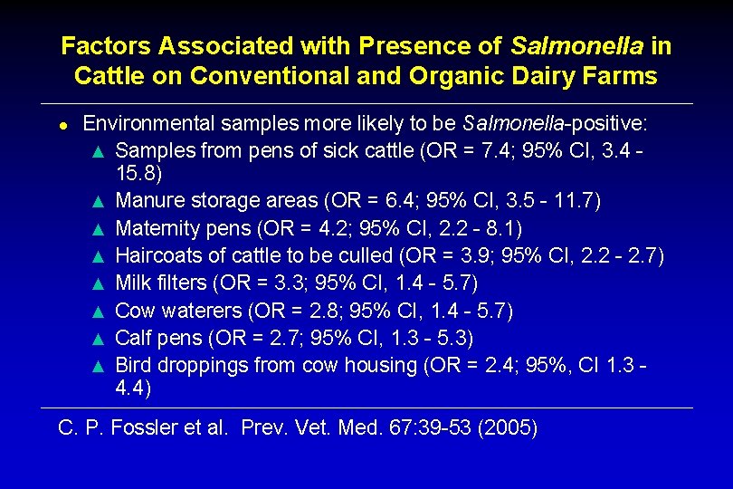 Factors Associated with Presence of Salmonella in Cattle on Conventional and Organic Dairy Farms