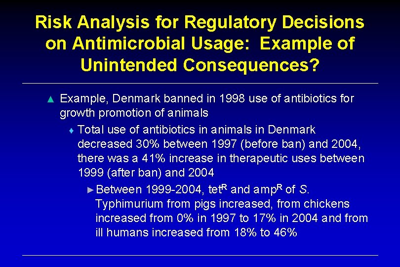Risk Analysis for Regulatory Decisions on Antimicrobial Usage: Example of Unintended Consequences? ▲ Example,