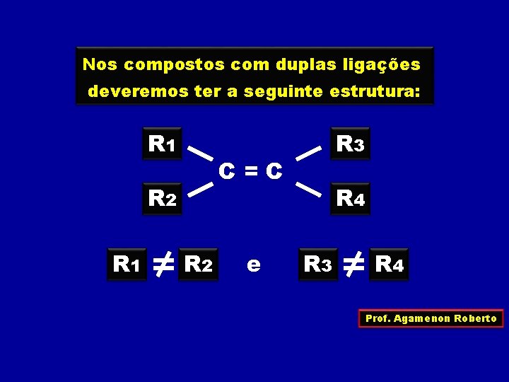 Nos compostos com duplas ligações deveremos ter a seguinte estrutura: R 1 C=C R