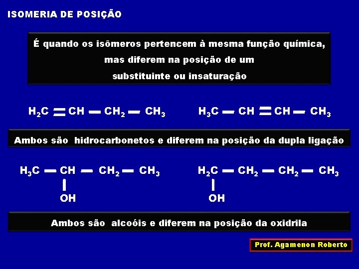 ISOMERIA DE POSIÇÃO É quando os isômeros pertencem à mesma função química, mas diferem