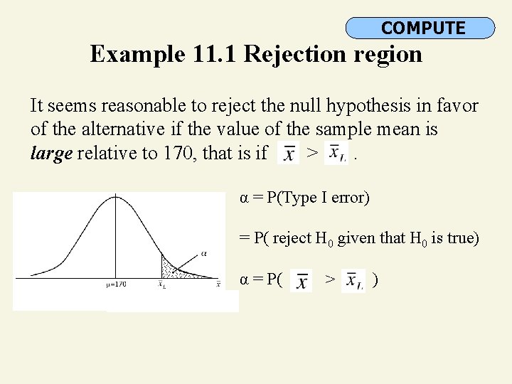 COMPUTE Example 11. 1 Rejection region It seems reasonable to reject the null hypothesis