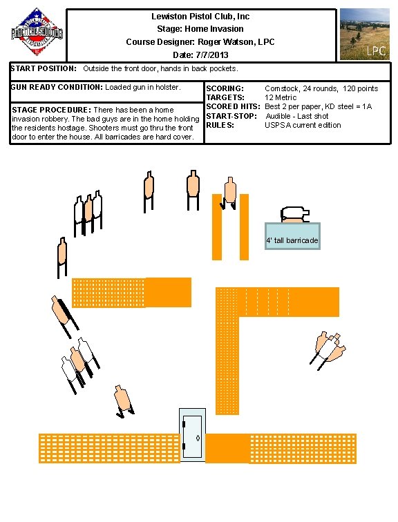 Lewiston Pistol Club, Inc Stage: Home Invasion Course Designer: Roger Watson, LPC Date: 7/7/2013