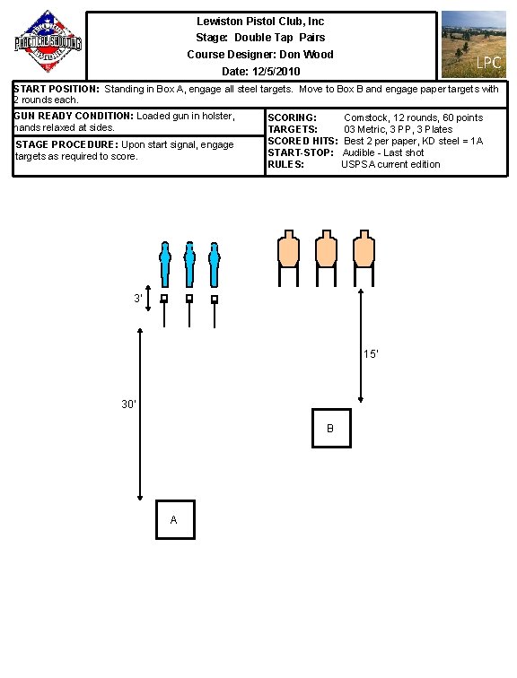 Lewiston Pistol Club, Inc Stage: Double Tap Pairs Course Designer: Don Wood LPC Date: