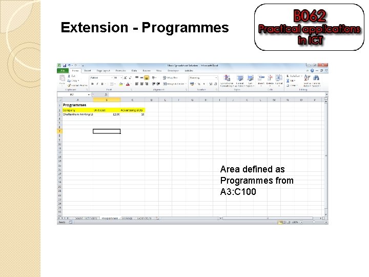 Extension - Programmes Area defined as Programmes from A 3: C 100 