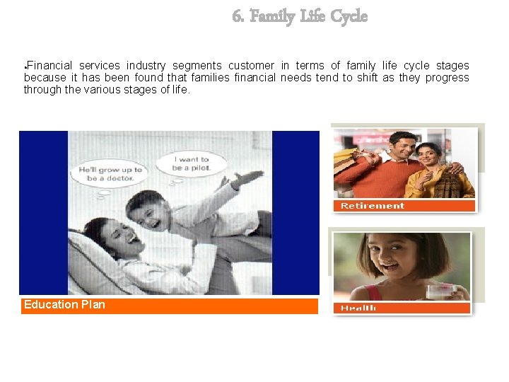 6. Family Life Cycle Financial services industry segments customer in terms of family life