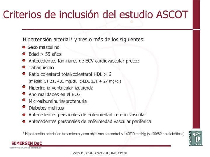 Criterios de inclusión del estudio ASCOT 