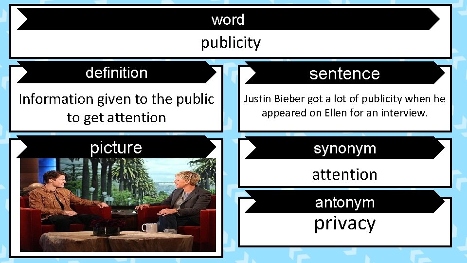 word publicity definition sentence Information given to the public to get attention Justin Bieber