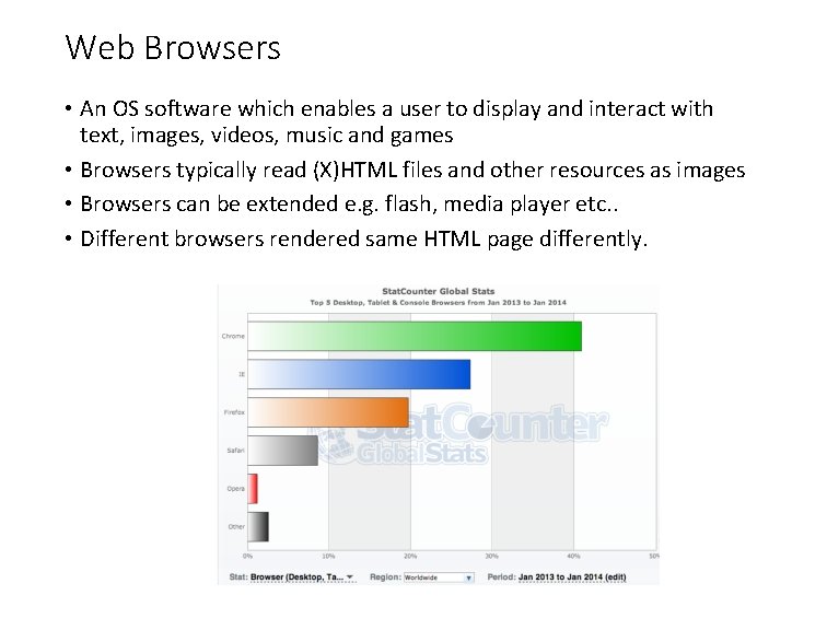 Web Browsers • An OS software which enables a user to display and interact