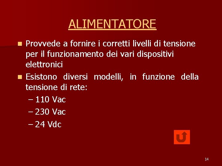 ALIMENTATORE Provvede a fornire i corretti livelli di tensione per il funzionamento dei vari