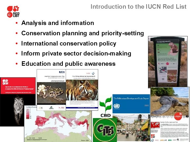 Introduction to the IUCN Red List • Analysis and information • Conservation planning and