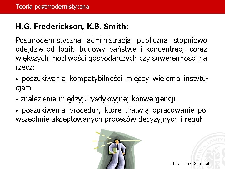 Teoria postmodernistyczna H. G. Frederickson, K. B. Smith: Postmodernistyczna administracja publiczna stopniowo odejdzie od Teoria postmodernistyczna H. G. Frederickson, K. B. Smith: Postmodernistyczna administracja publiczna stopniowo odejdzie od