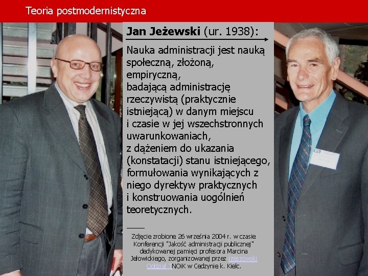 Teoria postmodernistyczna Jan Jeżewski (ur. 1938): Nauka administracji jest nauką społeczną, złożoną, empiryczną, badającą Teoria postmodernistyczna Jan Jeżewski (ur. 1938): Nauka administracji jest nauką społeczną, złożoną, empiryczną, badającą