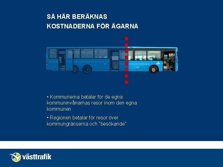 SÅ HÄR BERÄKNAS KOSTNADERNA FÖR ÄGARNA • Kommunerna betalar för de egna kommuninvånarnas resor