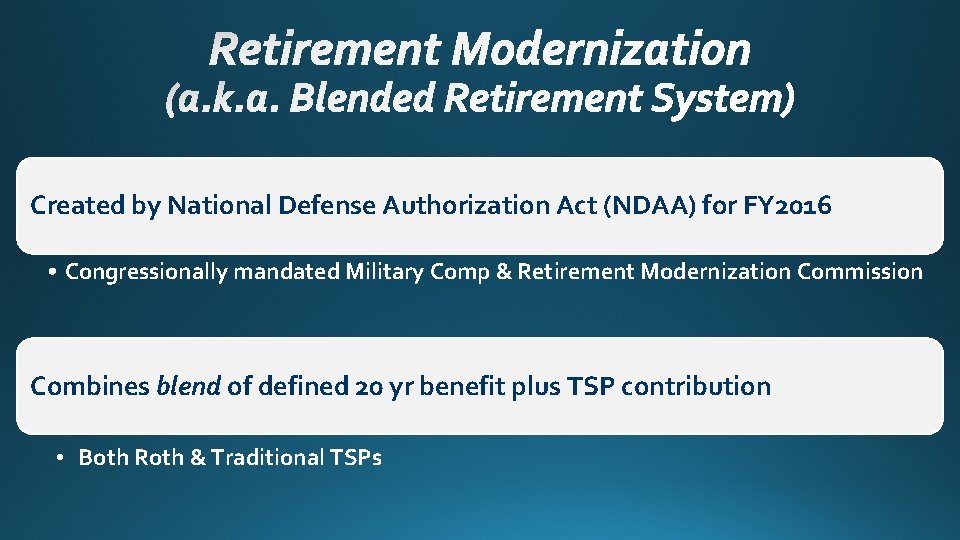 Created by National Defense Authorization Act (NDAA) for FY 2016 • Congressionally mandated Military