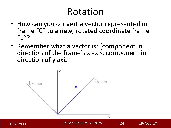 Rotation • How can you convert a vector represented in frame “ 0” to