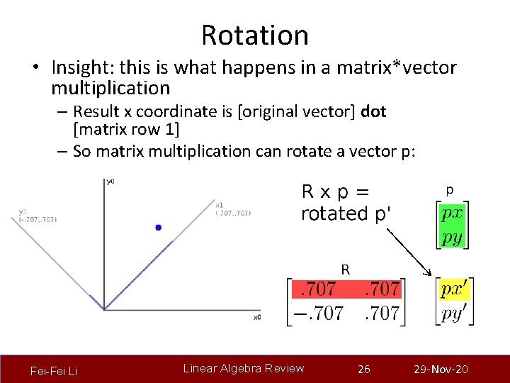 Rotation • Insight: this is what happens in a matrix*vector multiplication – Result x