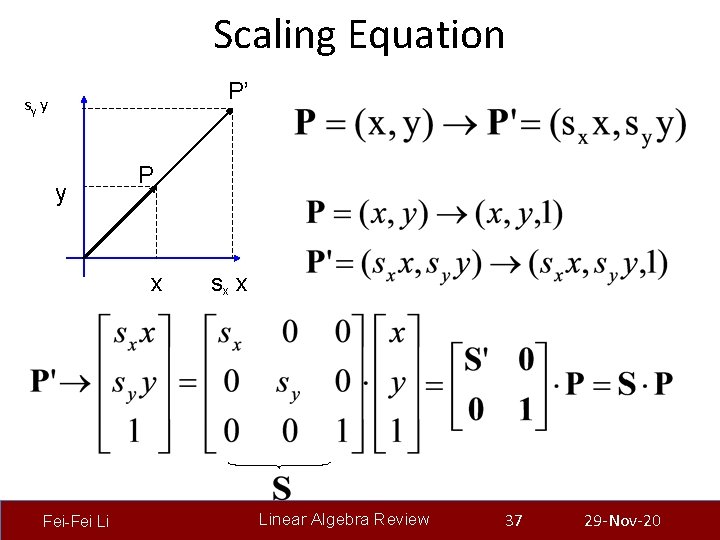 Scaling Equation P’ sy y y P x Fei-Fei Li sx x Linear Algebra