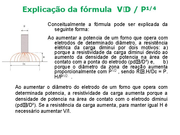 Explicação da fórmula V� D / P 1/4 Conceitualmente a fórmula pode ser explicada