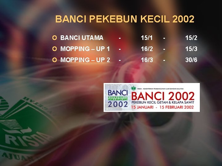 BANCI PEKEBUN KECIL 2002 O BANCI UTAMA - 15/1 - 15/2 O MOPPING –