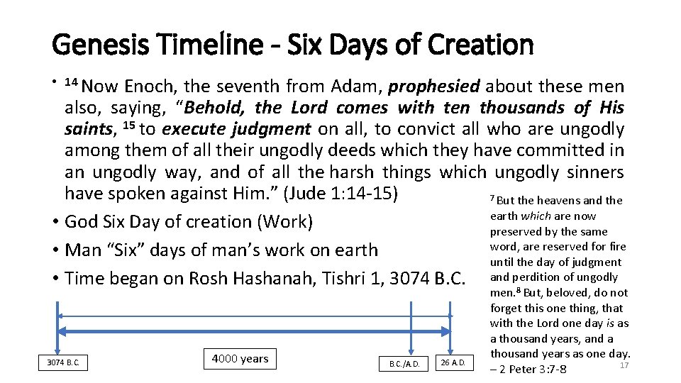 Genesis Timeline - Six Days of Creation • 14 Now Enoch, the seventh from