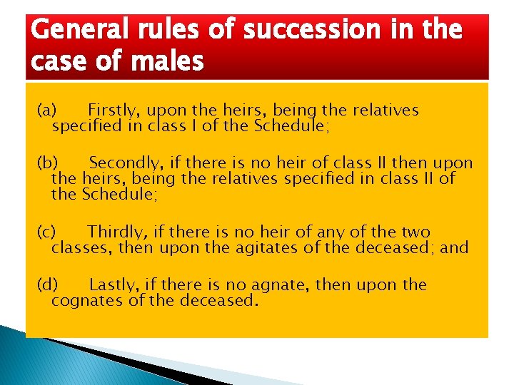  General rules of succession in the case of males (a) Firstly, upon the