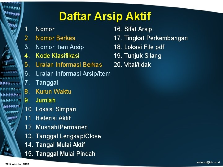 Daftar Arsip Aktif 1. 2. 3. 4. 5. 6. 7. 8. 9. 10. 11.