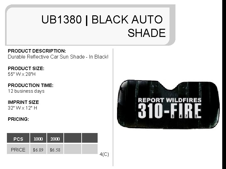 UB 1380 | BLACK AUTO SHADE PRODUCT DESCRIPTION: Durable Reflective Car Sun Shade -
