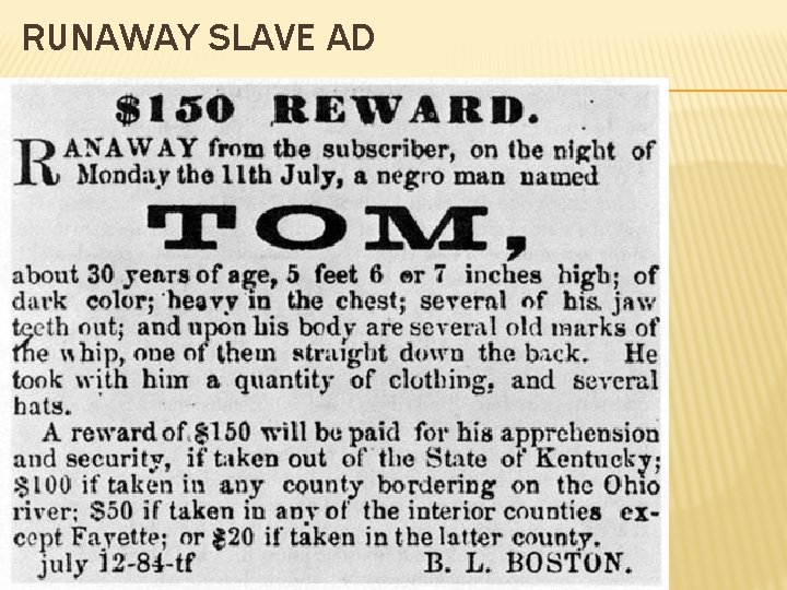 RUNAWAY SLAVE AD 