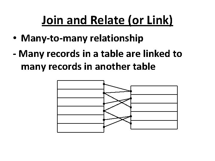 Join and Relate (or Link) • Many-to-many relationship - Many records in a table