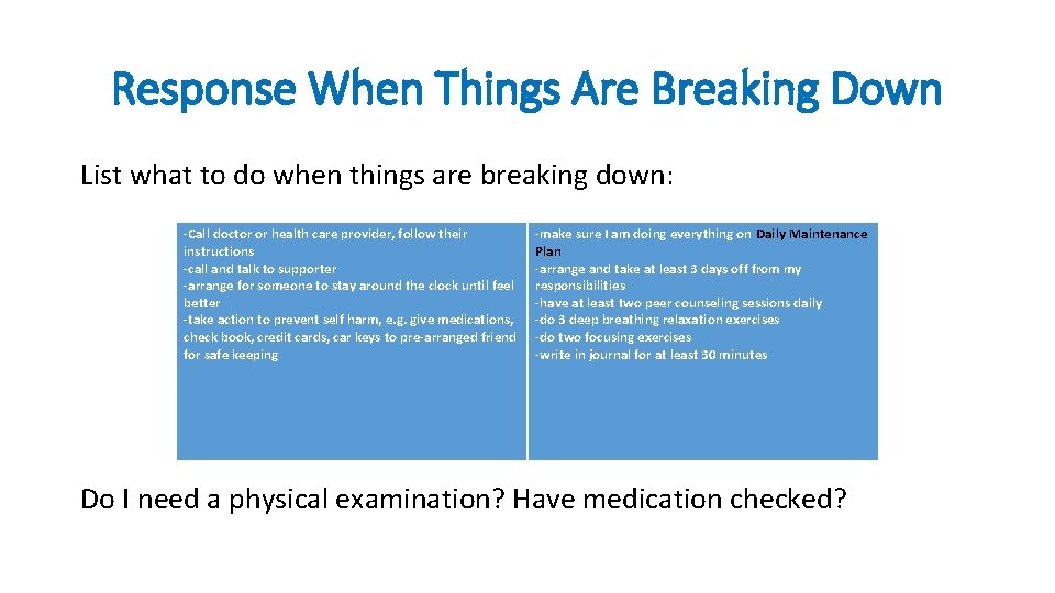 Response When Things Are Breaking Down List what to do when things are breaking