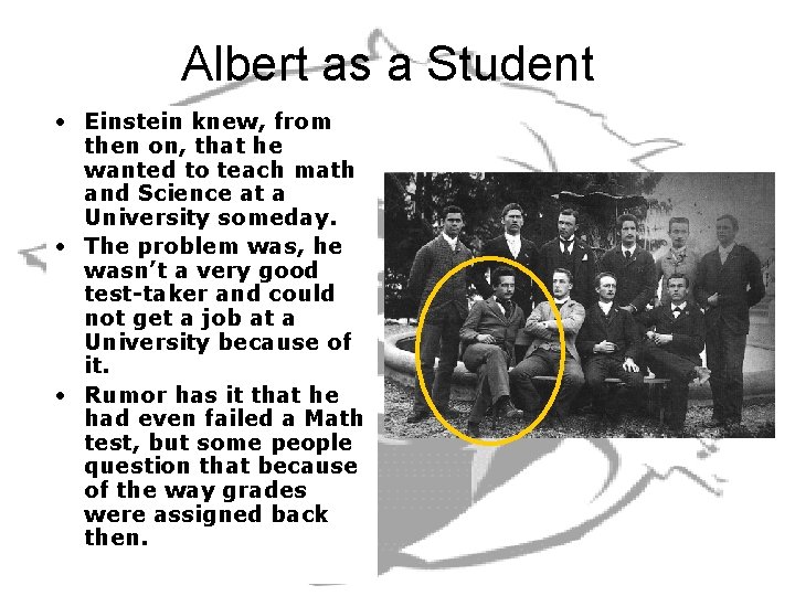 Albert as a Student • Einstein knew, from then on, that he wanted to