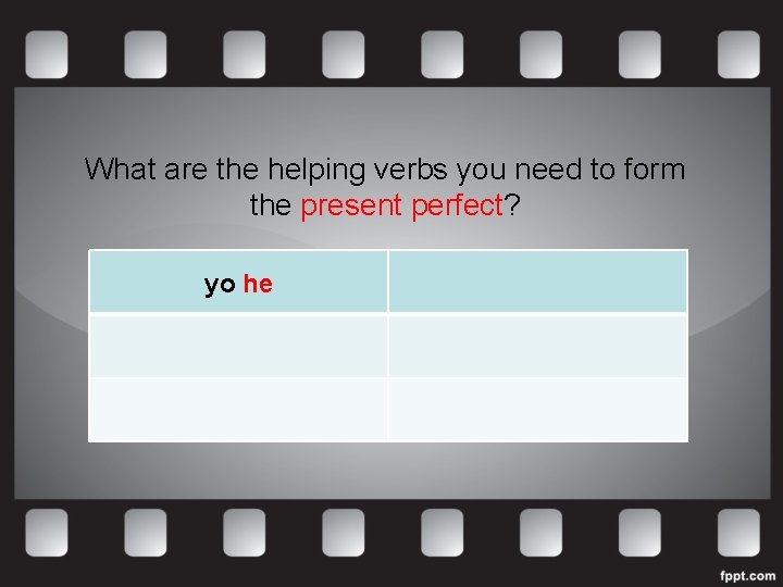 What are the helping verbs you need to form the present perfect? yo he