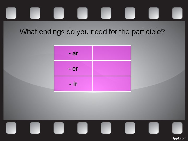 What endings do you need for the participle? - ar - er - ir