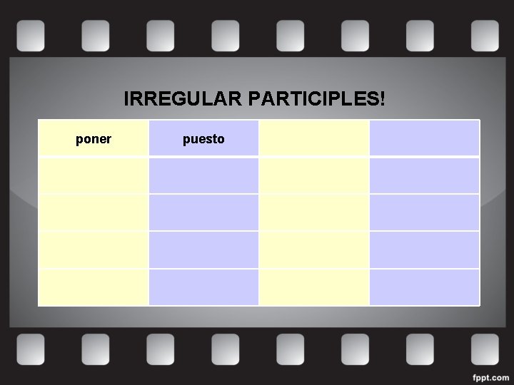 IRREGULAR PARTICIPLES! poner puesto 