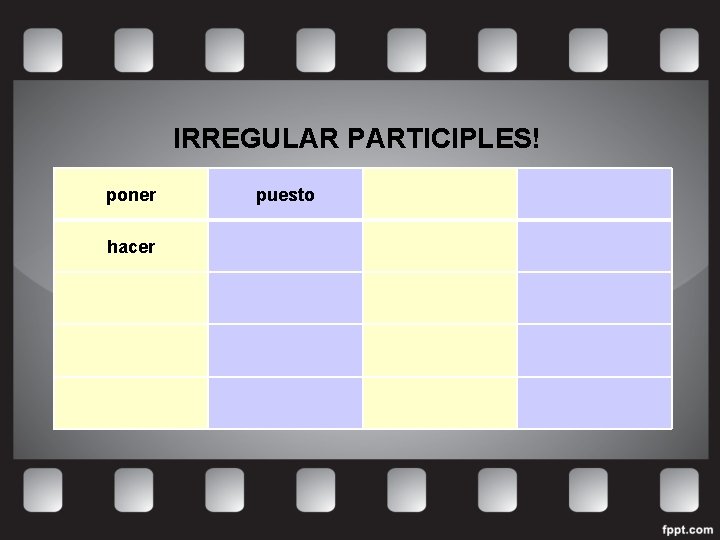 IRREGULAR PARTICIPLES! poner hacer puesto 