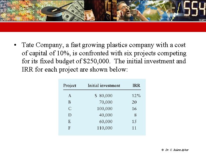  • Tate Company, a fast growing plastics company with a cost of capital