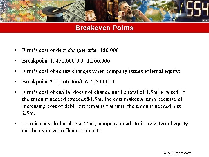 Breakeven Points • Firm’s cost of debt changes after 450, 000 • Breakpoint-1: 450,