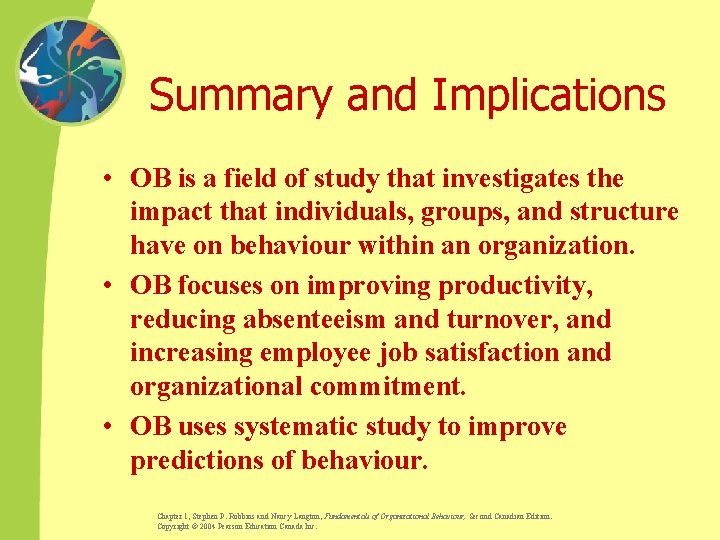 Summary and Implications • OB is a field of study that investigates the impact